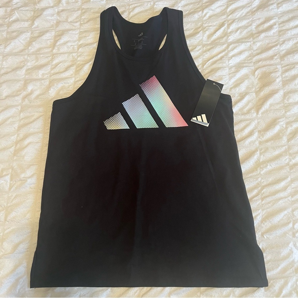 Adidas Tank Top Iridescent Logo Size Large/14 Black, Girls